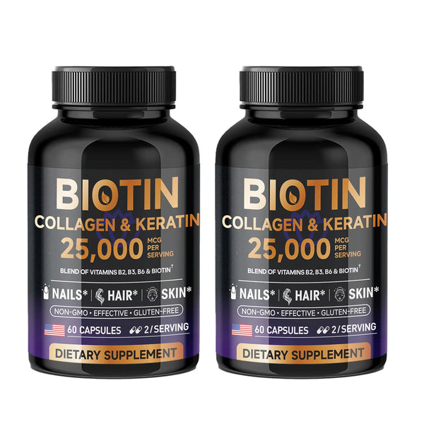 Biotin Collagen & Keratin 25000 mcg Vitamins B2, B3, B6 - Non-GMO Dietary Supplement for Hair Growth Support