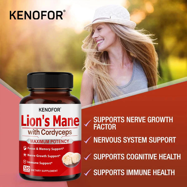 Lion's Mane Mushroom Extract Supplement for Mood and Sleep Health, Support Immune Health,Non-GMO, Gluten-free, Vegan Capsules