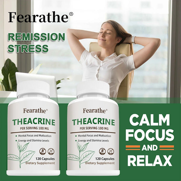 Teacrine 100 Mg, 120 Capsules - Brain Supplement for Stress Relief, Energy and Focus, Alertness
