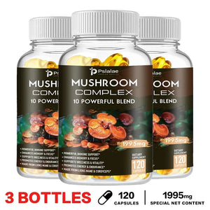 Mushroom Complex Capsules - Cordyceps Reishi, Immunity, Stress, Energy, Mental Clarity and Focus Support - Brain Supplement
