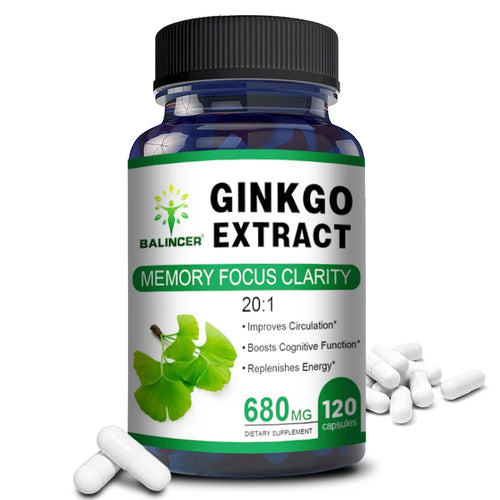 Organic Ginkgo Biloba helps maintain alertness and sharpness, improves concentration and memory, vegetarian dietary supplement