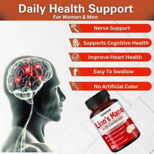 Lion's Mane Mushroom Extract Supplement for Mood and Sleep Health, Support Immune Health,Non-GMO, Gluten-free, Vegan Capsules