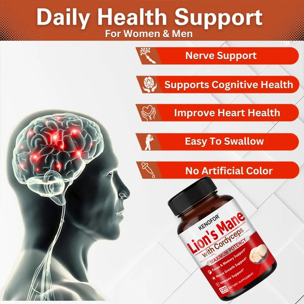 Lion's Mane Mushroom Extract Supplement for Mood and Sleep Health, Support Immune Health,Non-GMO, Gluten-free, Vegan Capsules