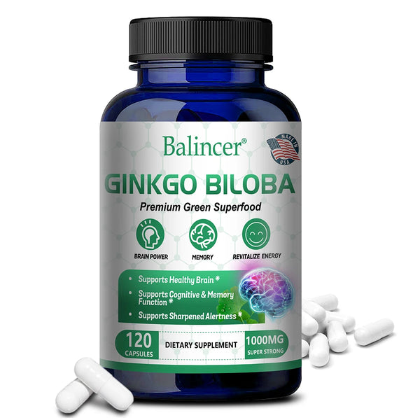 Balincer Ginkgo Leaf Extract Supplement - For Brain, Memory Health - Adult Nootropic Focus Supplement | Non-GMO