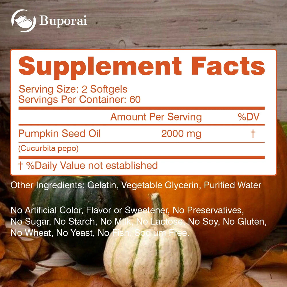 Pumpkin Seed Oil - Promotes Hair Growth, Urinary Tract and Prostate Health, Cardiovascular Support Supplement