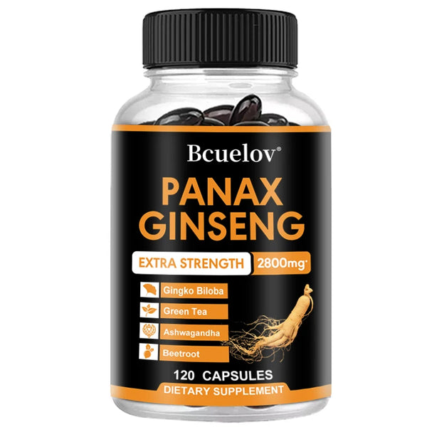 Ginseng Root + Ginkgo Biloba Supplement - Helps Improve Muscle Strength, Relieve Fatigue, Increase Energy, Focus and Vitality