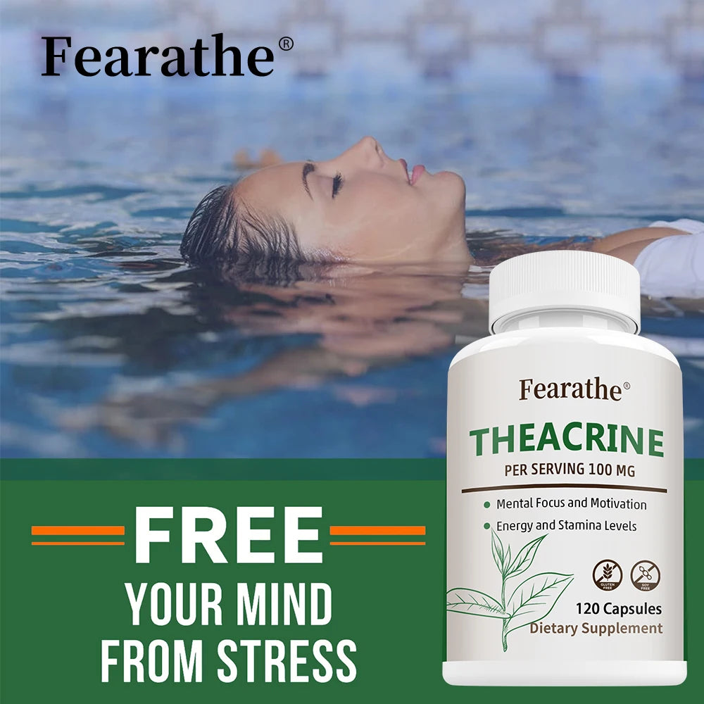 Teacrine 100 Mg, 120 Capsules - Brain Supplement for Stress Relief, Energy and Focus, Alertness
