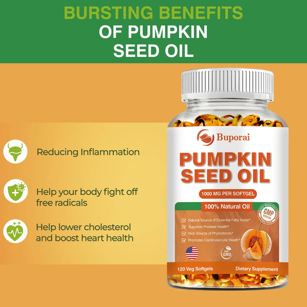 Pumpkin Seed Oil - Promotes Hair Growth, Urinary Tract and Prostate Health, Cardiovascular Support Supplement