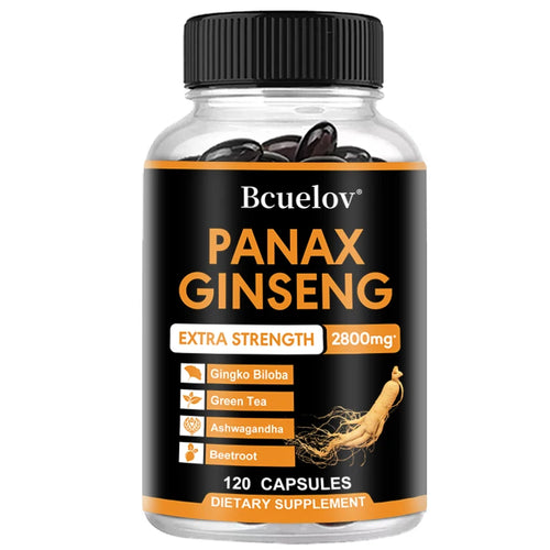 Ginseng Root + Ginkgo Biloba Supplement - Helps Improve Muscle Strength, Relieve Fatigue, Increase Energy, Focus and Vitality