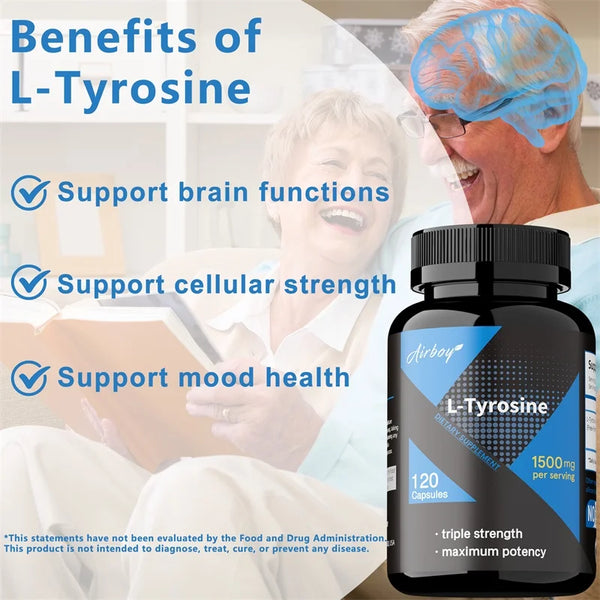 L-Tyrosine Supplement - Support Memory, Mental Clarty, Alertness, Brain Function, Boosts Energy, Immunity - Vegetarian Capsules