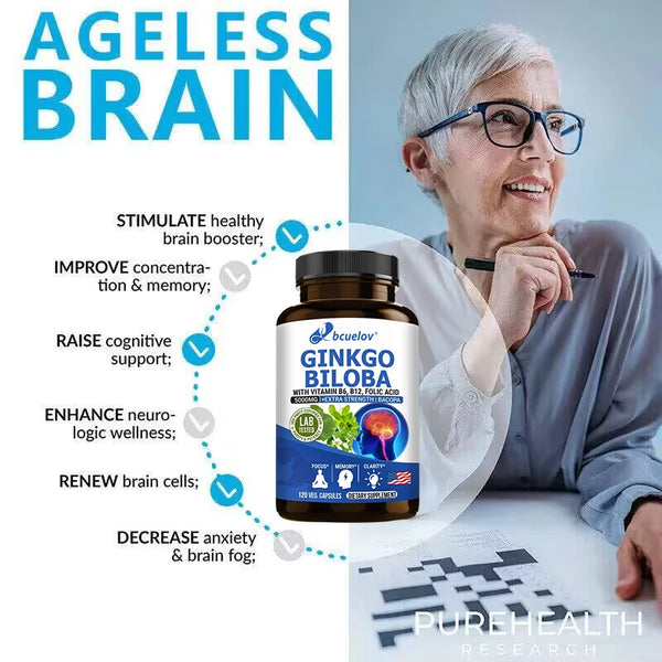 Ginkgo Biloba + 5000mg Supplement - Vitamin B6 B12 Folic Acid Bacopa Gotu Kola - Brain Focus Memory