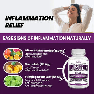 Lung Support Supplements - Detoxify The Lungs, Promote Oxygen Circulation, Support The Bronchial and Respiratory System