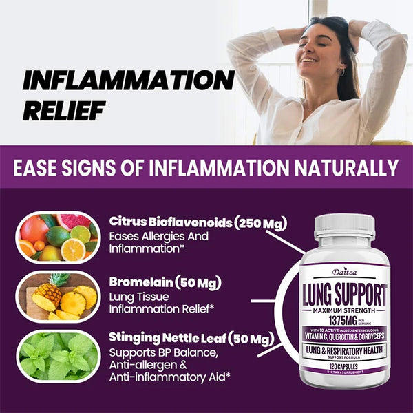 Lung Support Supplements - Detoxify The Lungs, Promote Oxygen Circulation, Support The Bronchial and Respiratory System