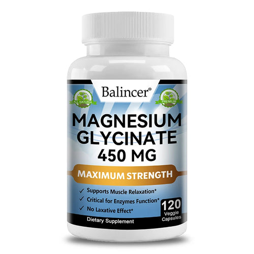 Magnesium Glycinate Supplement 450mg, Helps with Muscle, Nerve Health, Nutritional Absorption and Sleep Quality