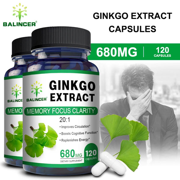 Organic Ginkgo Biloba helps maintain alertness and sharpness, improves concentration and memory, vegetarian dietary supplement