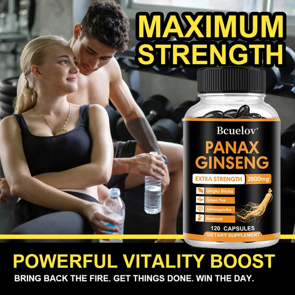 Ginseng Root + Ginkgo Biloba Supplement - Helps Improve Muscle Strength, Relieve Fatigue, Increase Energy, Focus and Vitality