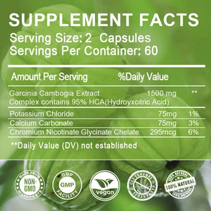 Garcinia Cambogia Capsules - Burn Fat, Detoxify, Appetite Suppression, Boost Metabolism, Weight Management Supplement