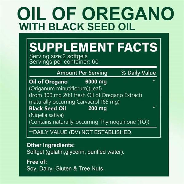 Oregano Oil Softgels - Oregano, Black Seed Oil,