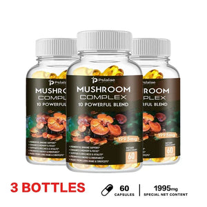 Mushroom Complex Capsules - Cordyceps Reishi, Immunity, Stress, Energy, Mental Clarity and Focus Support - Brain Supplement