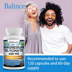 Magnesium Glycinate Supplement 450mg, Helps with Muscle, Nerve Health, Nutritional Absorption and Sleep Quality