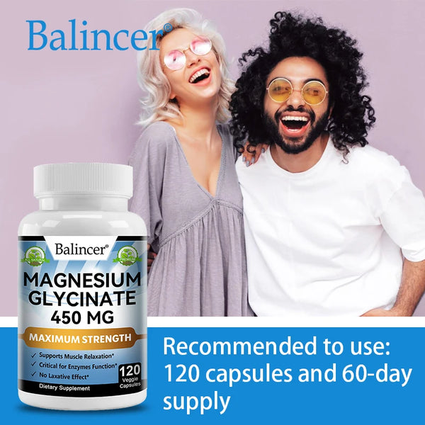 Magnesium Glycinate Supplement 450mg, Helps with Muscle, Nerve Health, Nutritional Absorption and Sleep Quality