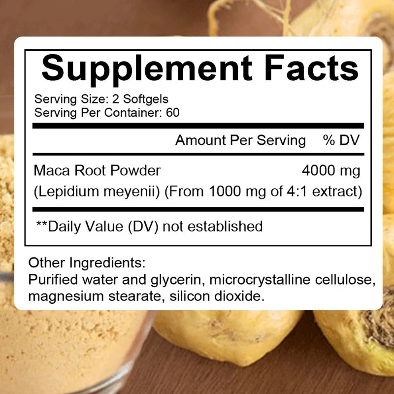 Black Maca Root, Natural Energy Supplement, Helps Relieve Fatigue, Boosts Energy, Improves Blood Sugar, 120 Veggie Capsules