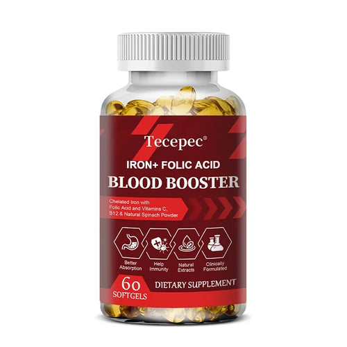 Iron + Folic Acid Supplement, with Vitamin C, B12 & Zinc, Blood Strengthener, Circulation Support Immune Support