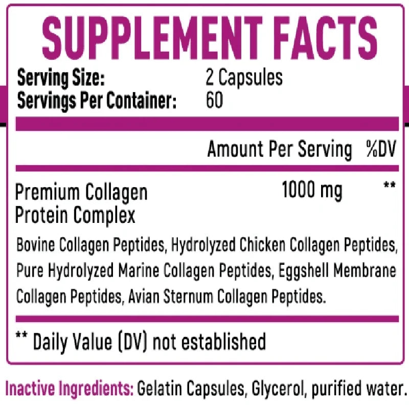 Hydrolyzed Collagen Capsules - Skin, Joints, Hair, Nails Health Support, Women's Antioxidant Nutritional Supplement