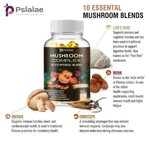 Mushroom Complex Capsules - Cordyceps Reishi, Immunity, Stress, Energy, Mental Clarity and Focus Support - Brain Supplement