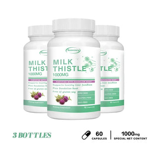 Milk Thistle Capsules 1000mg - with Dandelion Root - Liver Detox and Cleanse, Promotes Skin and Digestive Health Supplement