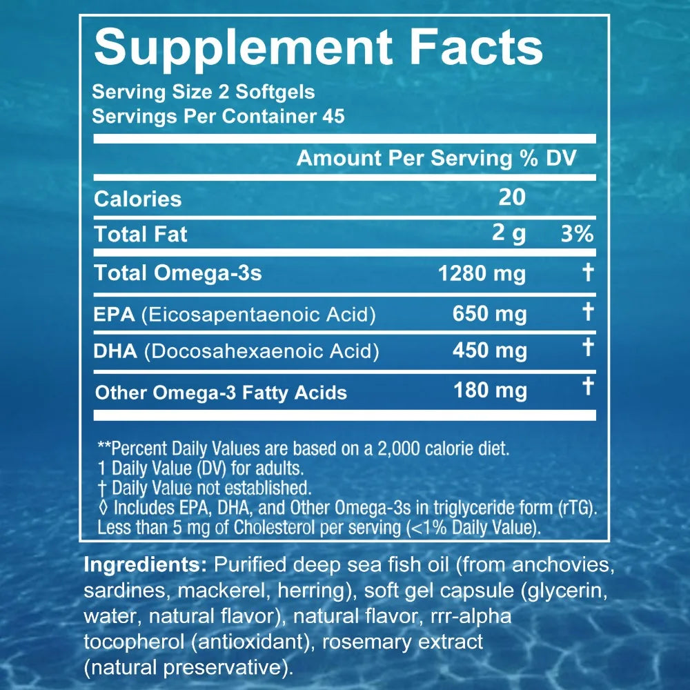 Omega 3 Fish Oil, Triple Strength Fish Oil Supplement | Burpless Fish Oil for Heart, Brain & Immune Health