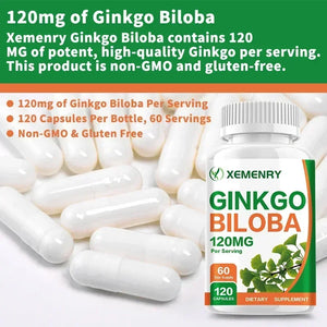 Ginkgo Biloba Capsules - Brain Supplement, Brain Function, To Enhance Memory and Concentration