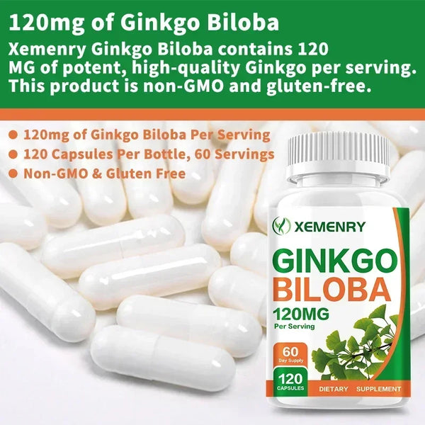 Ginkgo Biloba Capsules - Brain Supplement, Brain Function, To Enhance Memory and Concentration