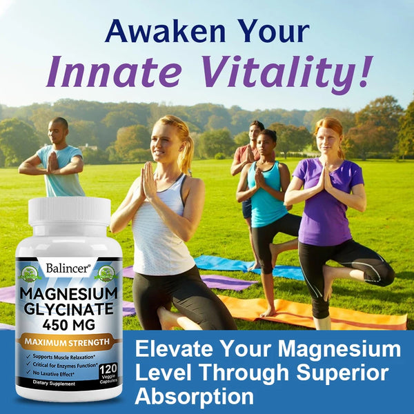 Magnesium Glycinate Supplement 450mg, Helps with Muscle, Nerve Health, Nutritional Absorption and Sleep Quality