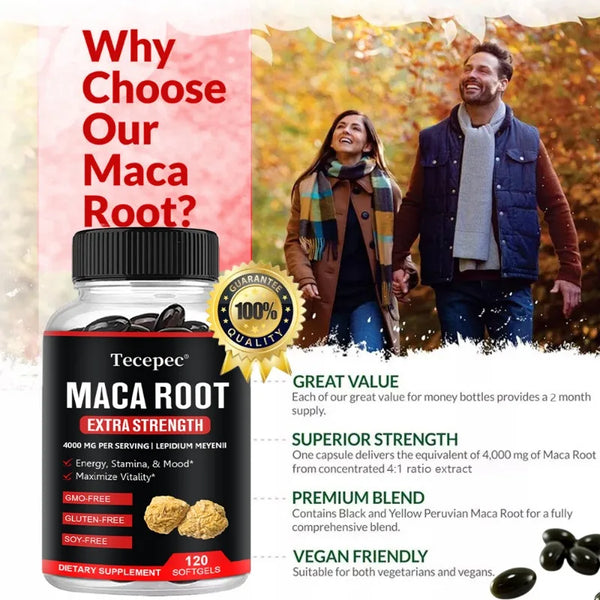 Black Maca Root, Natural Energy Supplement, Helps Relieve Fatigue, Boosts Energy, Improves Blood Sugar, 120 Veggie Capsules