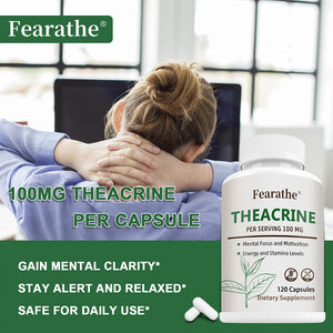 Teacrine 100 Mg, 120 Capsules - Brain Supplement for Stress Relief, Energy and Focus, Alertness