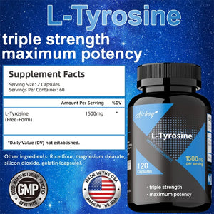 L-Tyrosine Supplement - Support Memory, Mental Clarty, Alertness, Brain Function, Boosts Energy, Immunity - Vegetarian Capsules