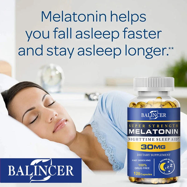 Balincer Melatonin Nighttime Sleep Aid 30 Mg - Supports Relaxation, Stress Relief and Healthy Sleep, Non-GMO, Dietary Supplement