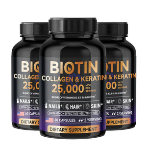 Biotin Collagen & Keratin 25000 mcg Vitamins B2, B3, B6 - Non-GMO Dietary Supplement for Hair Growth Support
