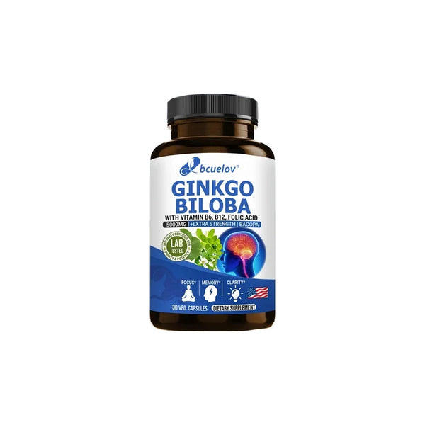 Ginkgo Biloba + 5000mg Supplement - Vitamin B6 B12 Folic Acid Bacopa Gotu Kola - Brain Focus Memory