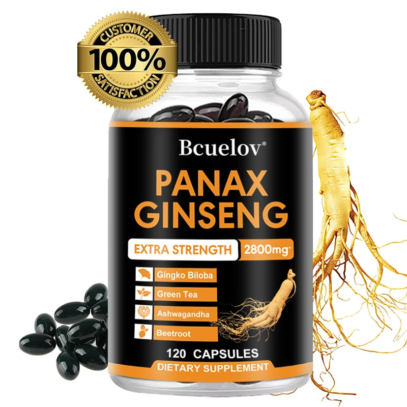 Ginseng Root + Ginkgo Biloba Supplement - Helps Improve Muscle Strength, Relieve Fatigue, Increase Energy, Focus and Vitality