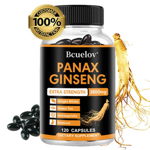 Ginseng Root + Ginkgo Biloba Supplement - Helps Improve Muscle Strength, Relieve Fatigue, Increase Energy, Focus and Vitality