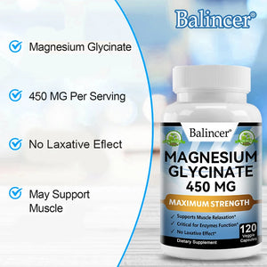 Magnesium Glycinate Supplement 450mg, Helps with Muscle, Nerve Health, Nutritional Absorption and Sleep Quality