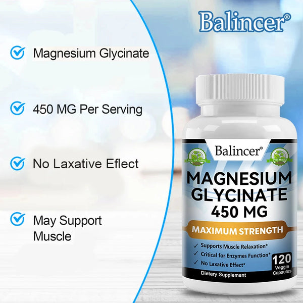 Magnesium Glycinate Supplement 450mg, Helps with Muscle, Nerve Health, Nutritional Absorption and Sleep Quality