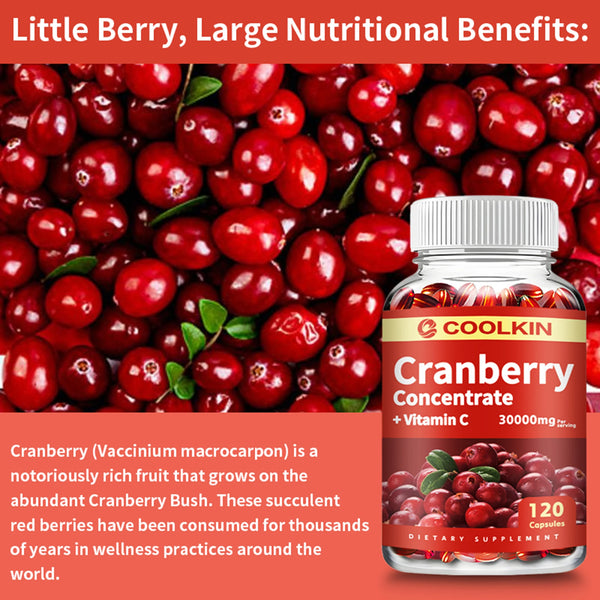 Cranberry - Supports Urinary System Health Bladder Health Potent Antioxidant Rich Vita C Capsule Supplement - 120 Capsules