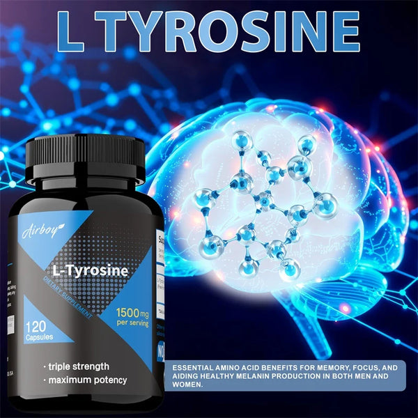 L-Tyrosine Supplement - Support Memory, Mental Clarty, Alertness, Brain Function, Boosts Energy, Immunity - Vegetarian Capsules