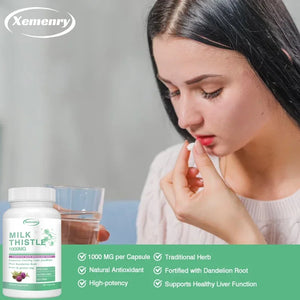 Milk Thistle Capsules 1000mg - with Dandelion Root - Liver Detox and Cleanse, Promotes Skin and Digestive Health Supplement