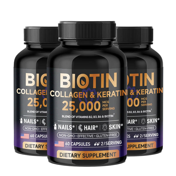 Biotin Collagen & Keratin 25000 mcg Vitamins B2, B3, B6 - Non-GMO Dietary Supplement for Hair Growth Support