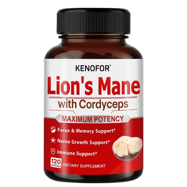 Lion's Mane Mushroom Extract Supplement for Mood and Sleep Health, Support Immune Health,Non-GMO, Gluten-free, Vegan Capsules