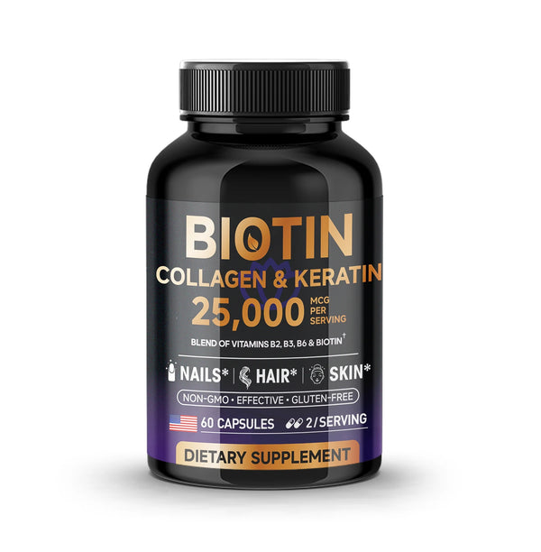 Biotin Collagen & Keratin 25000 mcg Vitamins B2, B3, B6 - Non-GMO Dietary Supplement for Hair Growth Support